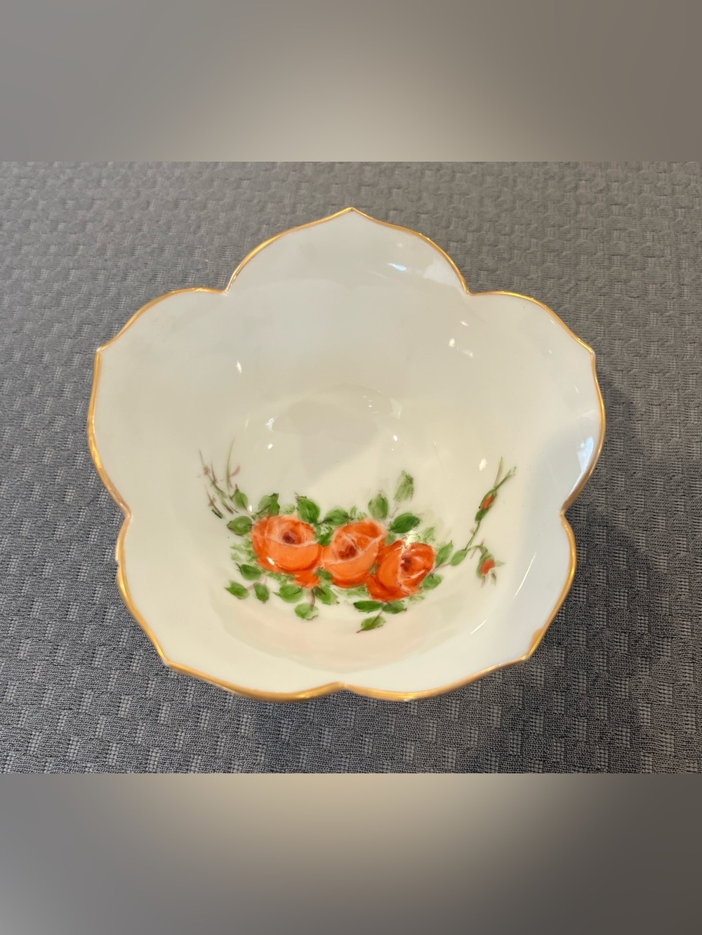 Vintage Hummel Hand Painted Floral Rose Small Porcelain Lotus Bowl Chipped